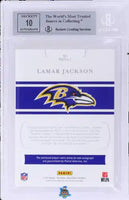 2018 National Treasures Rookie NFL Gear Signature Trio Laundry Tag NFL Shield Lamar Jackson #RST-LJ 1 of 1 BGS 9 Auto 10 0011304192