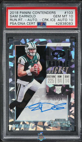 2018 Sam Darnold PSA 10 10 Contenders Rookie Ticket Auto Cracked Ice #103 /24