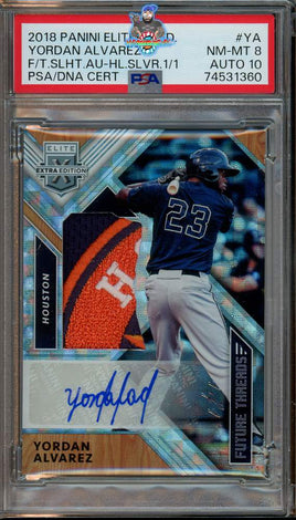 2018 Yordan Alvarez PSA 8 10 Elite Extra Rookie Patch Auto #FTSAYA 1/1