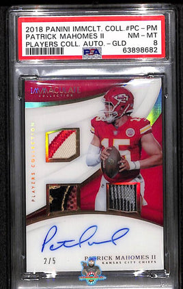 2018 Panini Immaculate Patrick Mahomes Players Collection Auto Dual Patch Gold 2 of 5 PSA 8 63898682