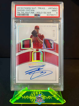 2018 Panini National Treasures Shohei Ohtani Rookie Triple Material Ink Holo Silver #RTM-SO 3 of 10 PSA 9 63799711