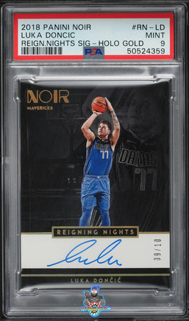 2018 Panini Noir Reigning Nights Holo Gold Luka Doncic ROOKIE AUTO 9 of 10 PSA 9 50524359