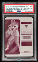 2018 Patrick Mahomes PSA Auth Contenders Draft Picks Magenta Printing Plate #79 /1