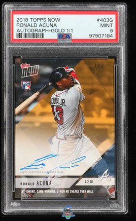 2018 Ronald Acuna Jr. PSA 9 Topps Now Autograpgh Gold #403G /1