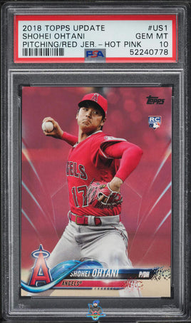 2018 Shohei Ohtani PSA 10 Topps Updt Pitching Red Jersey Hot Pink #US1 /50