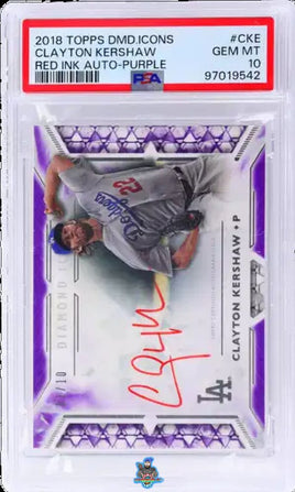 2018 Clayton Kershaw PSA 10 Tops Diamond Icons Red Ink Auto Purple #RIACKE /10