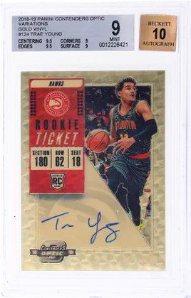 2018 Trae Young BGS 9 10 Contenders Optic Var Rookie Ticket Auto Gold Vinyl /1