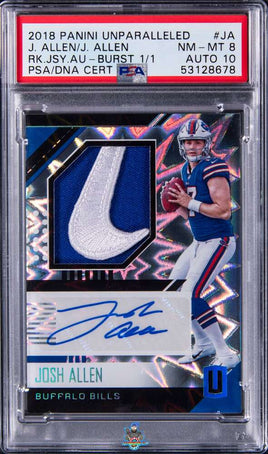 2018 Josh Allen PSA 8 10 Unparalleled Rookie Jersey Auto Burst #RJAJA 1/1