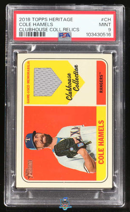 2018 Cole Hamels PSA 9 Topps Heritage Clubhouse Coll Relices GU Mat #CCRCH