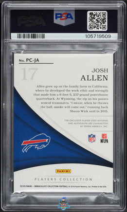 2018 Josn Allen PSA 8 8 Immaculate Players Collection Auto Gold #PCJA 1/5