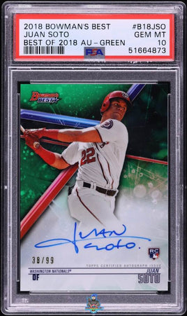 2018 Juan Soto PSA 10 Bowmans Best Best of 2018 Auto Green #B18JOS 38/99