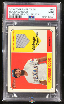 2018 Rougned Odor PSA 9 Topps Heritage Clubhouse Coll Relices GU Mat #CCRRO