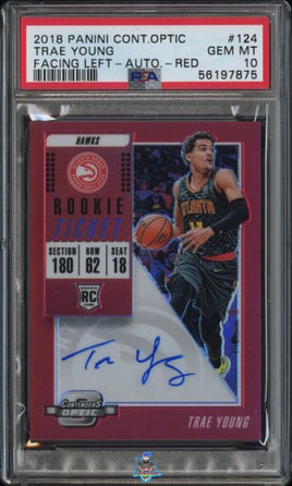 2018 Trae Young PSA 10 Contenders Optic Rookite Ticket Auto Red #124 55/99