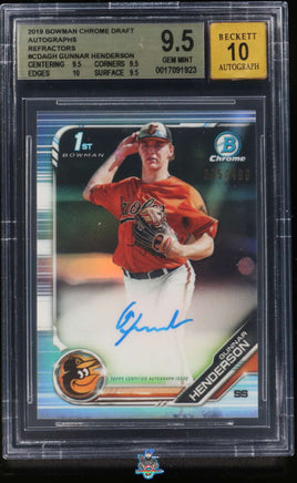 2019 Gunnar Henderson BGS 9.5 10 Bowman Chrome Auto Refractor #CDAGH /499