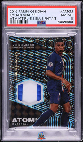 2019 Obsidian Kylian Mbappe Atomic Material EE Blue Finite 1 /1 PSA 8