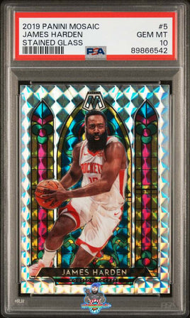 2019 PANINI MOSAIC STAINED GLASS 5 JAMES HARDEN PSA 10 89866542