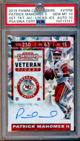 2019 Patrick Mahomes PSA 10 10 Contenders Cracked Ice Veteran Ticket Auto /23