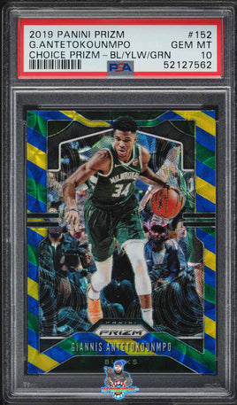 2019 Giannis Antetokounmpo PSA 10 Prizm Choice Prizm Blue Yellow Green #152