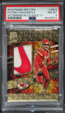 2019 Spectra Patrick Mahomes Afterburners Relics Gold 1 /1 PSA 8