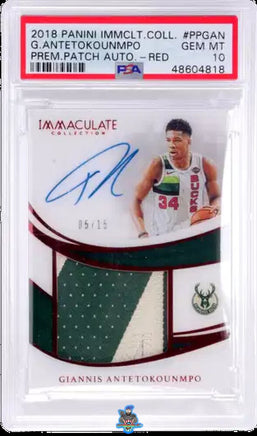 2019 Giannis Antetokounmpo PSA 10 Immaculate Prem Game Worn Patch Auto Red 5/15