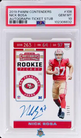 2019 Nick Bosa PSA 10 Contenders Rookie Ticket Auto #108 19/97