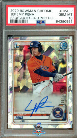 2020 Jeremy Pena PSA 10 Bowman Chrome Atomic Refractor Auto #CPAJP 2/100