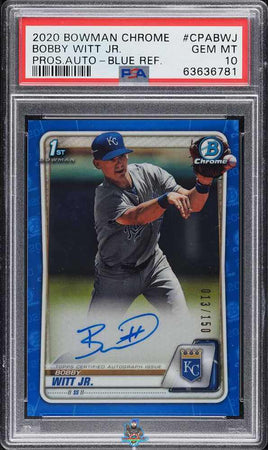 2020 Bowman Chrome Prospect Autograph Blue Refractor Bobby Witt Jr. #CPABWJ 13 of 150 PSA 10 Auto 10 63636781