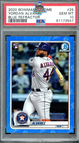 2020 Yordan Alvarez PSA 10 Bowman Chrome Blue Refractor #25 14/150