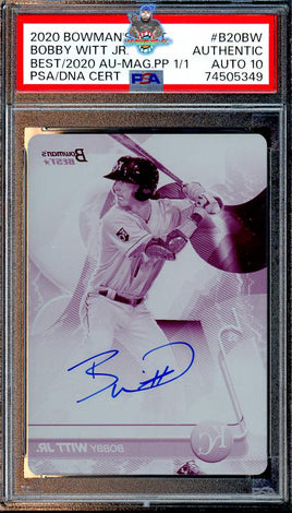 2020 Bobby Witt Jr PSA Authentic 10 Bowmans Best Printing Plate Auto #B20BW 1/1