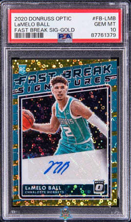 2020 Lamelo Ball PSA 10 Donruss Optic Fast Break Auto Gold #FBLMB 6/10