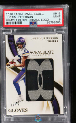 2020 Immaculate Justin Jefferson Gloves Brand Logo /15 PSA 9