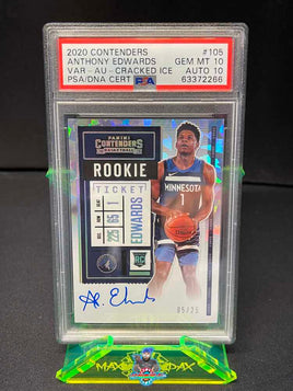 2020 Panini Contenders Anthony Edwards Variation Auto Rookie Ticket Cracked Ice #105 5 of 25 PSA 10 Auto 10 63372266