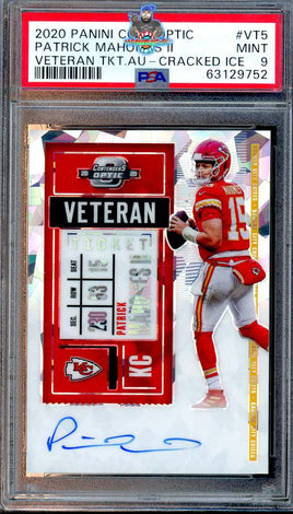 2020 Patrick Mahomes PSA 9 Contenders Optic Veteran Ticket Cracked Ice Auto #VT5