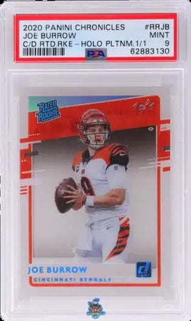 2020 Panini Chronicles Clearly Rated Rookies Holo Platinum Joe Burrow #RR-JB 1 of 1 PSA 9 62883130