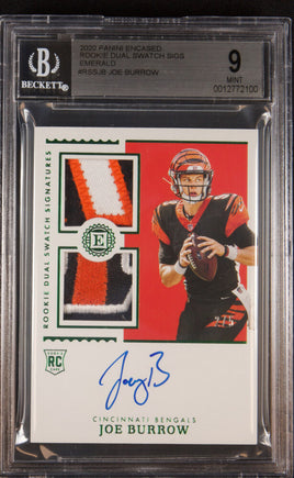 2020 Panini Encased Joe Burrow Rookie Dual Patch Auto Emerald #RSS-JB 2 of 5 BGS 9 Auto 10 0012772100