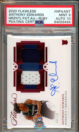 2020 Panini Flawless Anthony Edwards Horizontal Rookie Patch Auto Ruby #HPAANT 9 of 15 PSA 9 Auto 10 64059494