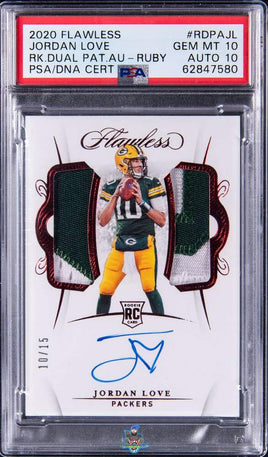 2020 Jordan Love PSA 10 10 Flawless Rookie Dual Patch Auto Ruby #RDPAJL 10/15