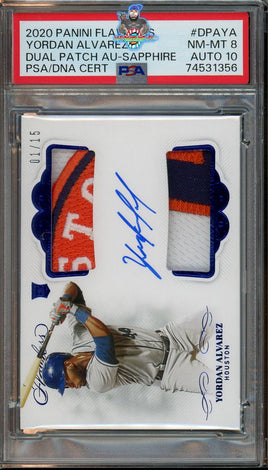 2020 Yordan Alvarez PSA 8 10 Flawless Rookie Dual Patch Auto Sapph #DPAYA 1/15