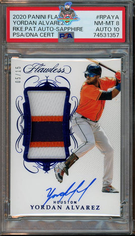 2020 Yordan Alvarez PSA 8 10 Flawless Rookie Patch Auto Sapph #RPAYA 5/15