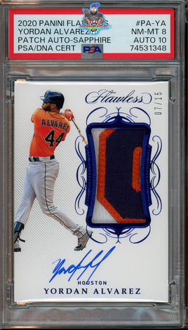 2020 Yordan Alvarez PSA 8 10 Flawless Rookie Patch Auto Sapph #PAYA 07/15
