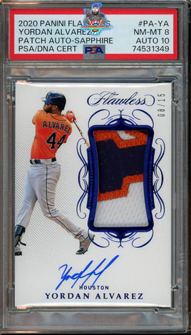 2020 Panini Flawless Yordan Alvarez Rookie Patch Auto Sapphire #PA-YA 8 of 15 PSA 8 Auto 10 74531349