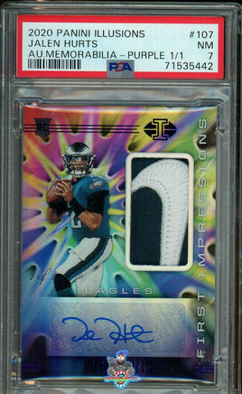 2020 Jalen Hurts PSA 7 Illusions Rookie Patch Auto Nike #107 1/1
