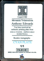 2020 Panini Impeccable Anthony Edwards Printing Plate Cyan #40 1 of 1 UG