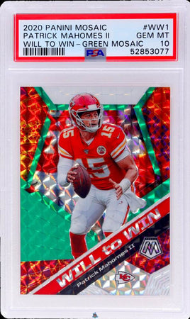 2020 Panini Mosaic Will To Win Green Mosaic Prizm Patrick Mahomes #1 PSA 10 52853077