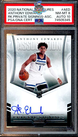 2020 Panini National Treasures Anthony Edwards Rookie Private Signings Asc #PSA-AED PSA 8 Auto 10 74505345