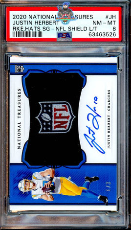 2020 Justin Herbert PSA 8 National Treasures Rookie Hats Off NFL Auto #RHSJH 1/3