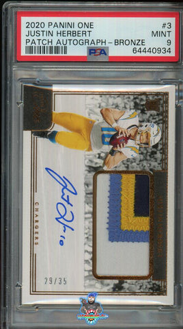 2020 Justin Herbert PSA 9 One Bronze Rookie 4 Color Patch Auto #3 29/35