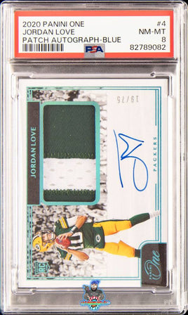 2020 Jordan Love PSA 8 One Rookie Patch Auto Blue #4 19/75