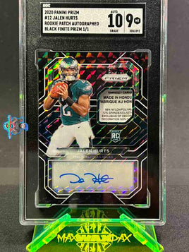2020 Jalen Hurts SGC 9 10 Prizm Black Finite Rookie Patch Auto #12 1/1