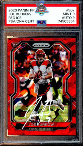 2020 Joe Burrow PSA 9 9 Prizm Red Cracked Ice Auto #307